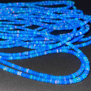 1 Long Strand Amazing Blue Ethiopian Welo Opal Smooth Rondelles - Blue Ethiopian Roundelles Beads 3mm-5mm 16 Inches BR03215