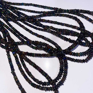 1 Long Strand Amazing Black  Ethiopian Welo Opal Smooth Rondelles -Black Ethiopian Roundelles Beads 3mm-7mm 16 Inches BR03203