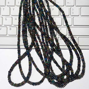 1 Long Strand Amazing Black  Ethiopian Welo Opal Smooth Rondelles -Black Ethiopian Roundelles Beads 3mm-7mm 16 Inches BR03203