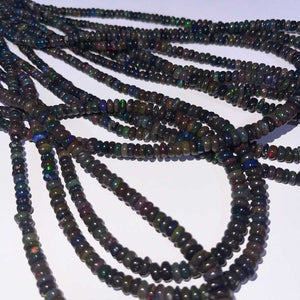 1 Long Strand Amazing Black  Ethiopian Welo Opal Smooth Rondelles -Black Ethiopian Roundelles Beads 3mm-7mm 16 Inches BR03203