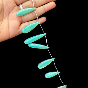 1 Strand Green Chalcedony Smooth  Briolettes -Long Tear &  Pear Drop  Briolettes - 25mmx10mm-40mmx11mm -8 Inches BR1058