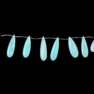 1 Strand Bio Aqua  Chalcedony Smooth  Briolettes -Long  Pear Drop  Briolettes - 31mmx12mm-47mmx13mm -7.5 Inches BR1039