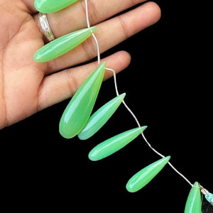 1 Strand Mint  Green Chalcedony Smooth  Briolettes -Long Tear &  Pear Drop  Brittolees - 28mmx10mm-51mmx15mm -7.5 Inches BR1045