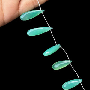 1 Strand Green Chalcedony Smooth  Briolettes -Long Tear &  Pear Drop  Briolettes - 26mmx11mm-45mmx11mm 8 Inches BR1029