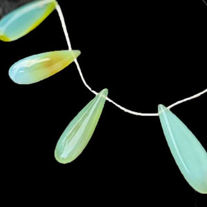 1 Strand Bio Aqua Chalcedony Smooth  Briolettes -Long   Pear Drop  Briolettes - 31mmx12mm-42mmx12mm 8 Inches BR1043