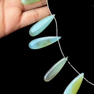 1 Strand Bio Aqua Chalcedony Smooth  Briolettes -Long   Pear Drop  Briolettes - 31mmx12mm-42mmx12mm 8 Inches BR1043