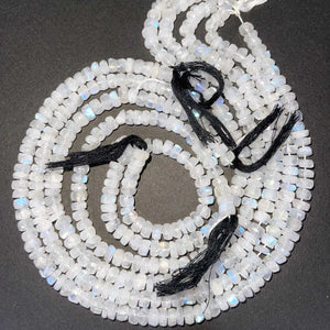 1  Long Strand White Rainbow Moonstone Faceted Rondelles  -  6mm-8mm -12.5 Inches BR3613