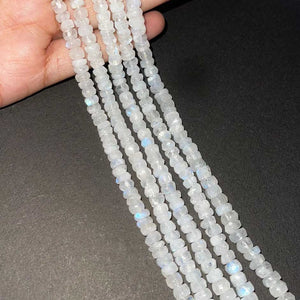 1  Long Strand White Rainbow Moonstone Faceted Rondelles  -  6mm-8mm -12.5 Inches BR3613