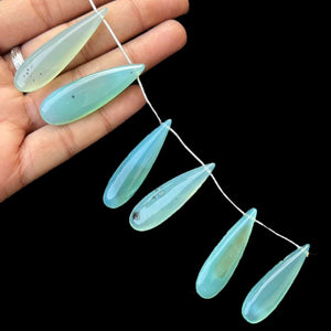 1 Strand Bio Aqua  Chalcedony Smooth  Briolettes -Long  Pear Drop  Briolettes - 41mmx12mm-48mmx12mm -7.5 Inches BR1019