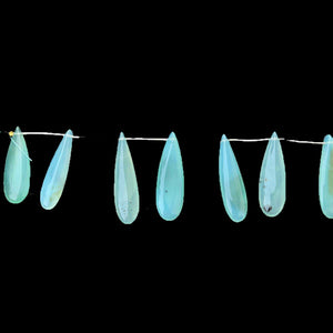 1 Strand Bio Aqua  Chalcedony Smooth  Briolettes -Long  Pear Drop  Briolettes - 41mmx12mm-48mmx12mm -7.5 Inches BR1019