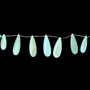 1 Strand Bio Aqua  Chalcedony Smooth  Briolettes -Long  Pear Drop  Briolettes - 33mmx11mm-46mmx15mm -8 Inches BR1047