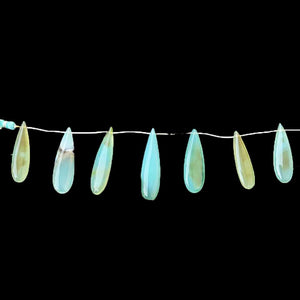 1 Strand Bio Aqua  Chalcedony Smooth  Briolettes -Long  Pear Drop  Briolettes - 37mmx11mm-46mmx13mm -8 Inches BR1033