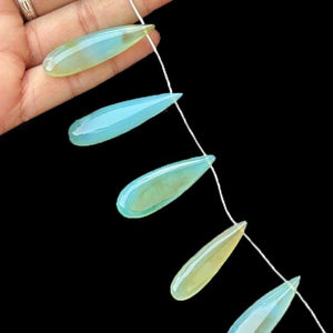 1 Strand Bio Aqua  Chalcedony Smooth  Briolettes -Long  Pear Drop  Briolettes - 41mmx12mm-48mmx12mm -7.5 Inches BR1019