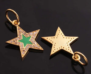 1 Pc Pave Diamond Enamel Star Yellow Gold Vermeil Pendant 20mmx17mm - Bakelite Star Pendant PDC00161