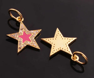 1 Pc Pave Diamond Enamel Star Yellow Gold Vermeil Pendant 20mmx17mm - Bakelite Star Pendant PDC00161