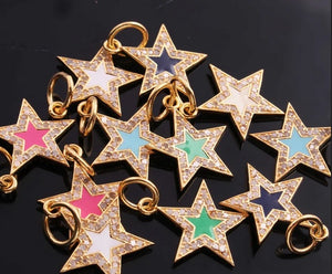 1 Pc Pave Diamond Enamel Star Yellow Gold Vermeil Pendant 20mmx17mm - Bakelite Star Pendant PDC00161