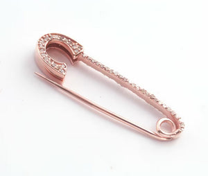 1 Pc Pave Diamond 925 Sterling Silver & Rose ,Yellow Gold Vermeil Antique Finish Designer Safety Pin - 37mmx9mm, PDC00247