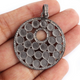 1 Pc Pave Diamond Round Pendant - 925 Sterling Silver- Scratch Finish Circle Pendant 39mmx34mm PD1170