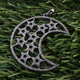 1 Pc Antique Finish Pave Diamond Crescent Moon With Star Pendant - 925 Sterling Silver - Necklace Pendant 50mmx24mm PD108