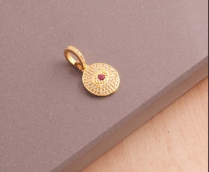 1 Pc Pave Diamond Round Evil Eye Pendant, Charm Pendant, 925 Sterling Silver/Yellow Gold Vermeil, 14mmx11mm You Choose, PDC00209