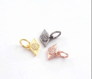 1 Pc Pave Diamond Eye Shape Charm Pendant, 925 Sterling Silver, Yellow & Rose Gold Vermeil 13mmx9mm You Choose PDC00451