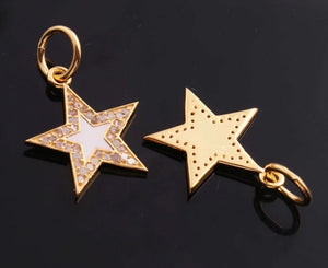 1 Pc Pave Diamond Enamel Star Yellow Gold Vermeil Pendant 20mmx17mm - Bakelite Star Pendant PDC00161