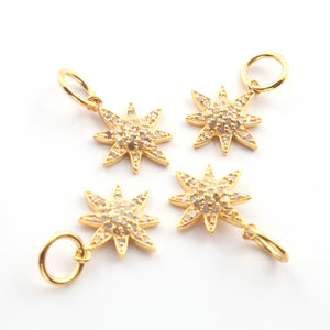 1 Pc Pave Diamond Flower Charm Pendant, Yellow Gold Vermeil, Pave Diamond Jewelry 20mmx11mm PDC00063 - Tucson Beads