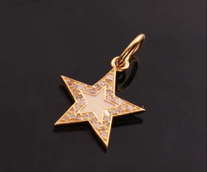 1 Pc Pave Diamond Enamel Star Yellow Gold Vermeil Pendant 20mmx17mm - Bakelite Star Pendant PDC00161