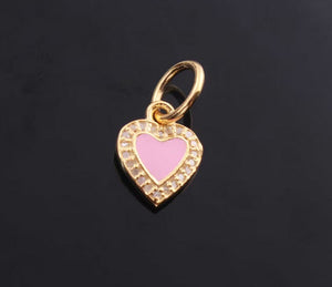 1 Pc Pave Diamond Enamel Small Heart Pendant, 12mmx9mm, 925 Sterling Silver/ Yellow Gold Vermeil You Choose PDC00232