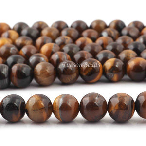 1 Strand Brown Tiger Eye , Best Quality , High Quality , Smooth Round Balls - Smooth Balls Beads -8mm 15 Inches BR0062 - Tucson Beads