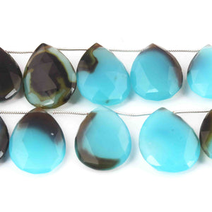 1 Long Strand Shaded Blue Chalcedony Faceted Briolettes - Pear Shape , Jewelry Making Supplies -  27mmx20mm  7 Inches BR3106 - Tucson Beads