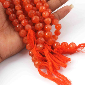 1 Long Strand Carnelian Faceted Briolettes  - Round Shape Briolettes , Jewelry Making Supplies 9mm-8mm 9 Inches BR0591 - Tucson Beads