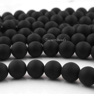 1 Strand Matte Black Onyx , Best Quality , High Quality , Smooth Round Balls - Smooth Balls Beads -8mm 14.5 Inches BR0059 - Tucson Beads