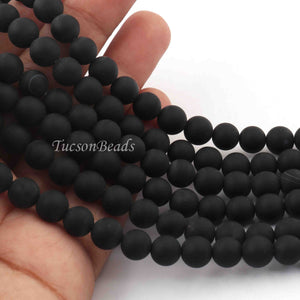 1 Strand Matte Black Onyx , Best Quality , High Quality , Smooth Round Balls - Smooth Balls Beads -8mm 14.5 Inches BR0059 - Tucson Beads