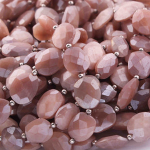 1 Strand Peach  Moonstone Silverite Faceted Briolettes - Oval Shape Briolettes -  14mmx11mm 10 Inches BR0712 - Tucson Beads