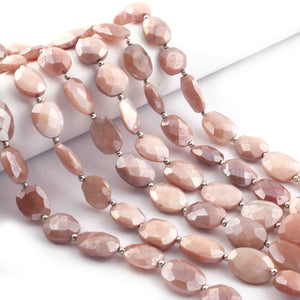 1 Strand Peach  Moonstone Silverite Faceted Briolettes - Oval Shape Briolettes -  14mmx11mm 10 Inches BR0712 - Tucson Beads