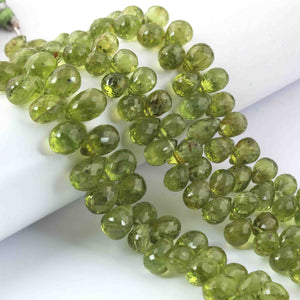 1 Strand  Peridot  Faceted Briolettes - Tear Shape Briolettes -8mmx6mm-10mmx7mm 7 inch BR0608 - Tucson Beads