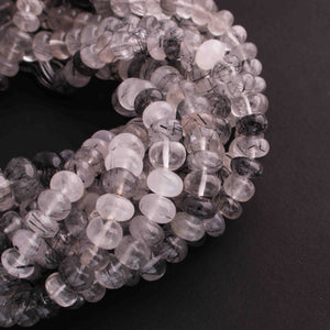 1 Strand Black Rutile Smooth Rondelles - Rutile Rondelles Beads - 7mm- 10mm -12.5 Inches BR01090 - Tucson Beads