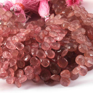 1 Strand Strawberry Quartz Faceted Briolettes - Pear Drop Shape Briolettes -8 mmX12mm- 8 inch BR0611 - Tucson Beads