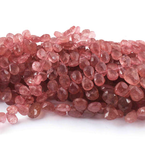 1 Strand Strawberry Quartz Faceted Briolettes - Pear Drop Shape Briolettes -8 mmX12mm- 8 inch BR0611 - Tucson Beads