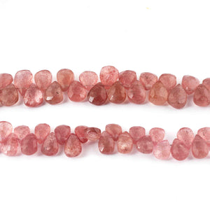 1 Strand Strawberry Quartz Faceted Briolettes - Pear Drop Shape Briolettes -8 mmX12mm- 8 inch BR0611 - Tucson Beads