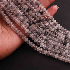 1 Strand Black Rutile Smooth Rondelles - Rutile Rondelles Beads -5mm- 7mm -13 Inches BR01093 - Tucson Beads