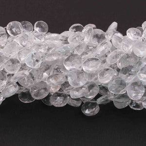 1 Strand Crystal Quartz Faceted Briolettes - Crystal Quartz  Faceted Heart Shape Briolettes 6mm-7mm 10 Inches BR0653 - Tucson Beads