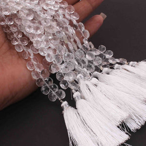 1 Strand Crystal Quartz Faceted Briolettes - Crystal Quartz  Faceted Heart Shape Briolettes 6mm-7mm 10 Inches BR0653 - Tucson Beads