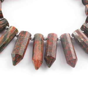 1 Strand Unakite Faceted Briolettes -  Fancy Shape Briolettes -29mmx9mm-16mmx9mm -9 Inches BR01547 - Tucson Beads