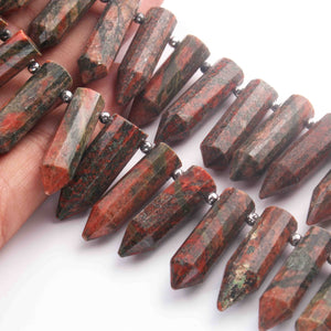 1 Strand Unakite Faceted Briolettes -  Fancy Shape Briolettes -29mmx9mm-16mmx9mm -9 Inches BR01547 - Tucson Beads