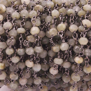 5 Feets Cats Eye 3mm-4mm Rosary Style Beaded Chain - Cats Eye Beads Oxidized Silver Plated Wire Wrapped Chain BD012 - Tucson Beads