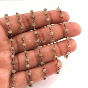 5 Feets Cats Eye 3mm-4mm Rosary Style Beaded Chain - Cats Eye Beads Oxidized Silver Plated Wire Wrapped Chain BD012 - Tucson Beads