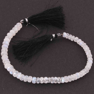 1 Strand White Rainbow Moonstone Faceted Rondelles Beads, Blue Flash Fire Rainbow Moonstone Round Beads 6mm-8mm 9 Inches BR3410 - Tucson Beads