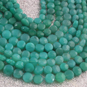 1 Strand Natural Chrysoprase Faceted Small Coin Briolettes- Gemstone Faceted  Beads -7mm-8mm- 8 Inch BR02814 - Tucson Beads